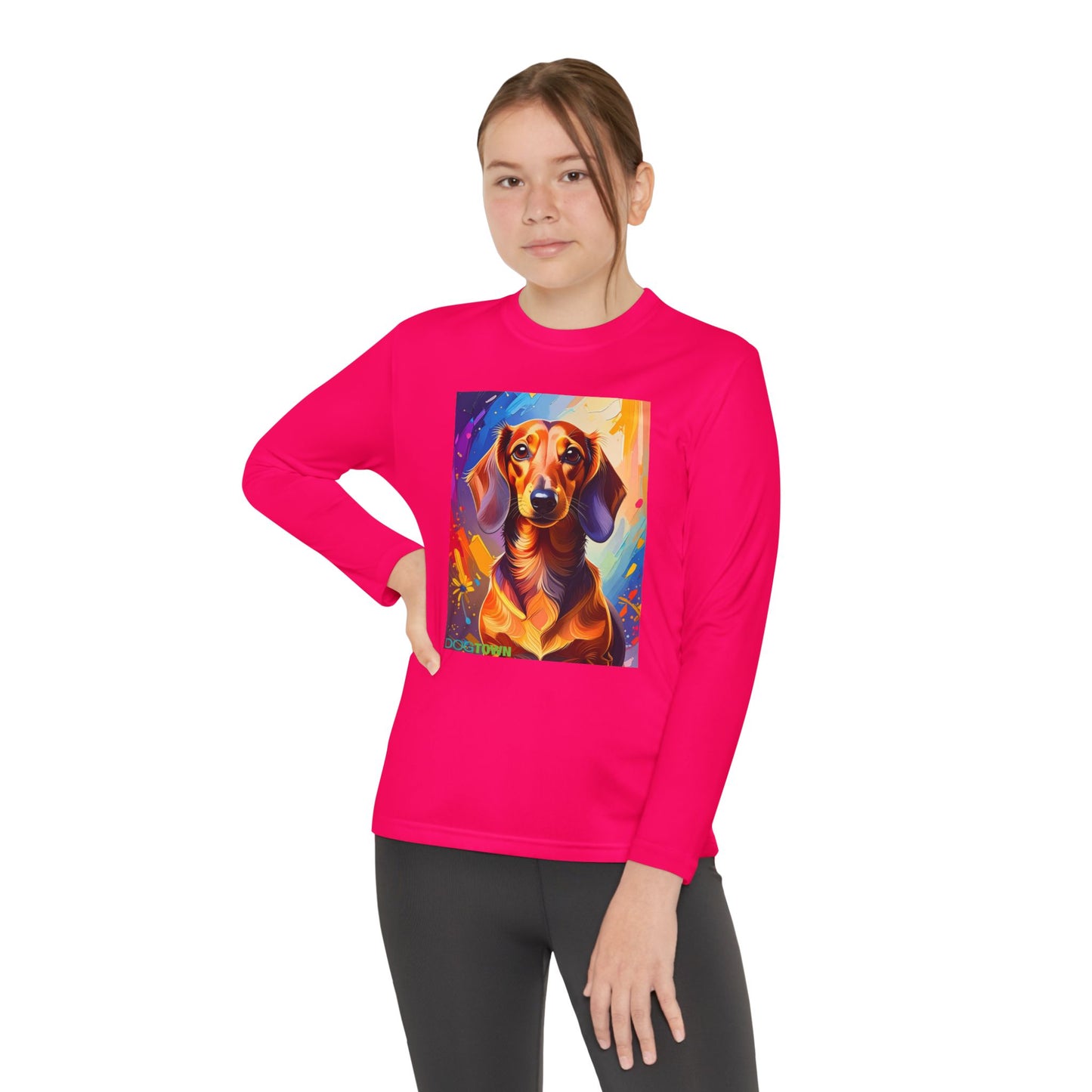 Pup Art Canvas - Kid's Sport Long Sleeve Tee (Dachshund)