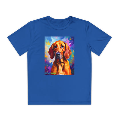 Pup Art Canvas - Kid's Sport Short Sleeve Tee (Redbone Coonhound)