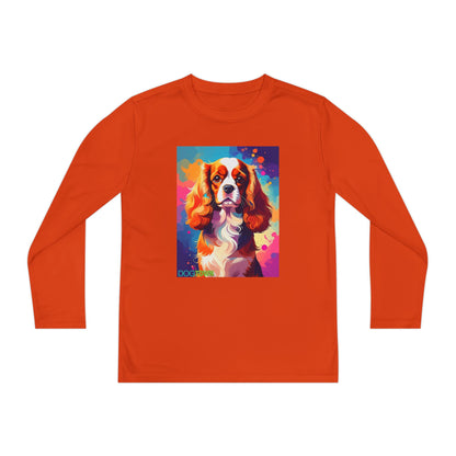 Pup Art Canvas - Kid's Sport Long Sleeve Tee (Cavalier King Charles Spaniel)