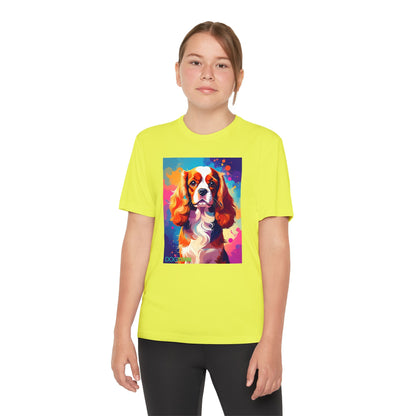 Pup Art Canvas - Kid's Sport Short Sleeve Tee (Cavalier King Charles Spaniel)