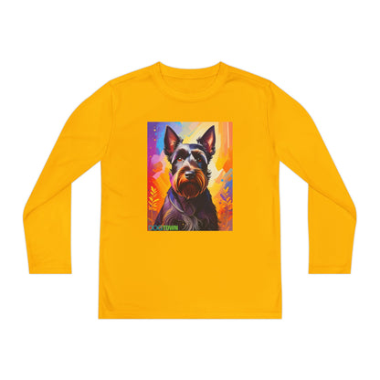 Pup Art Canvas - Kid's Sport Long Sleeve Tee (Scottish Terrier)
