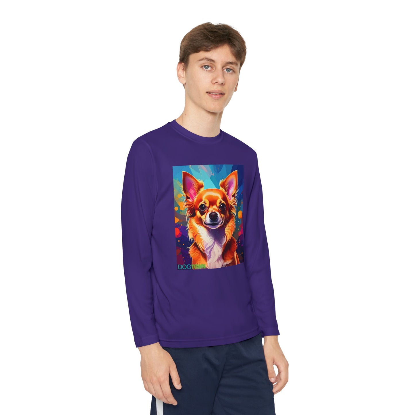 Pup Art Canvas - Kid's Sport Long Sleeve Tee (Chihuahua)