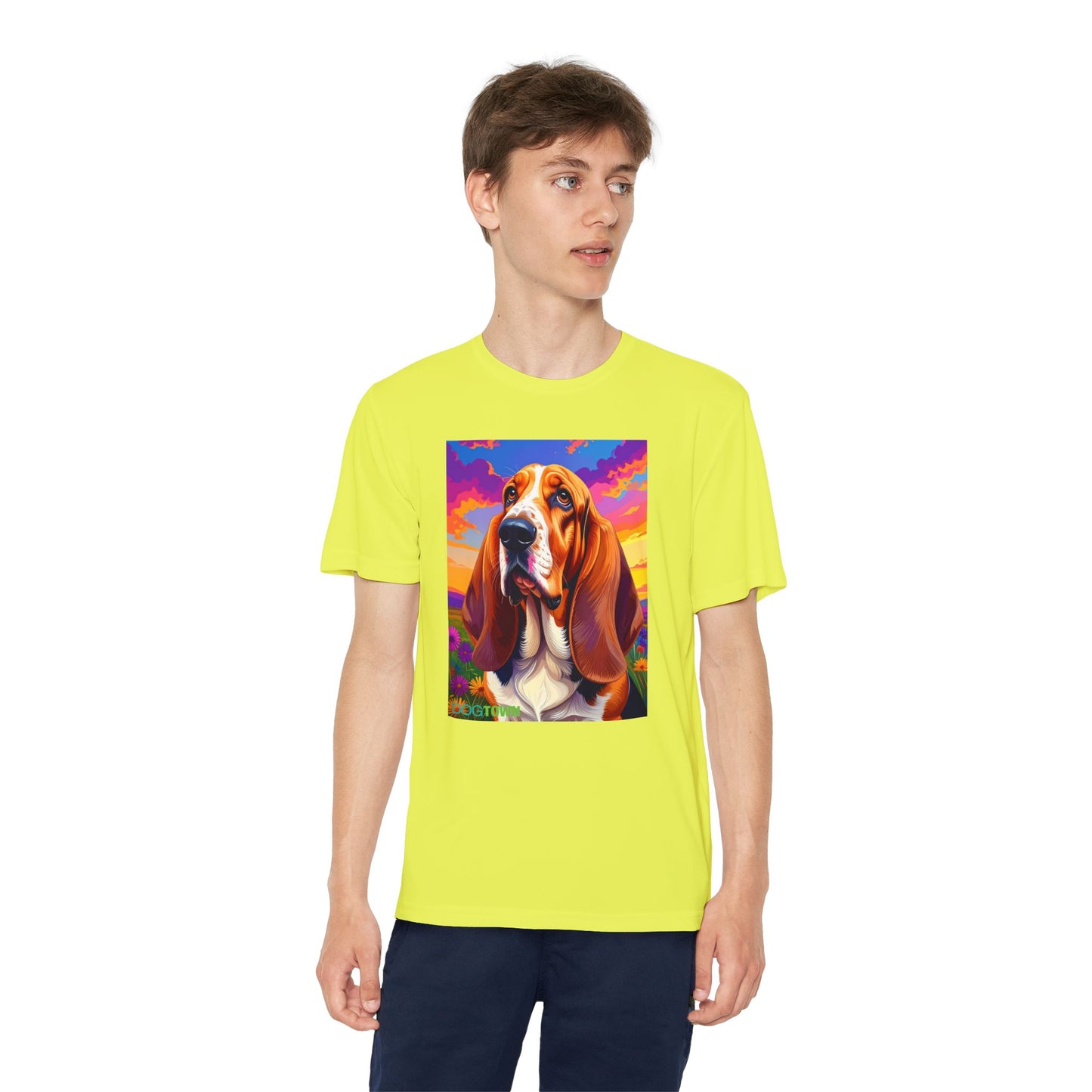 Pup Art Canvas - Kid's Sport Short Sleeve Tee (Basset Hound)