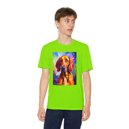 Pup Art Canvas - Kid's Sport Short Sleeve Tee (Redbone Coonhound)