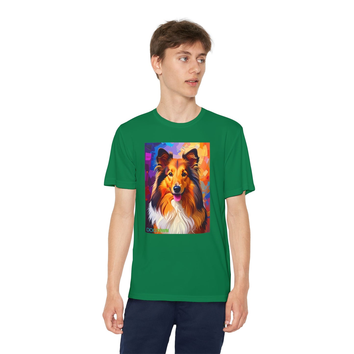 Pup Art Canvas - Kid's Sport Short Sleeve Tee (Sheltie - Shetland Sheepdog)