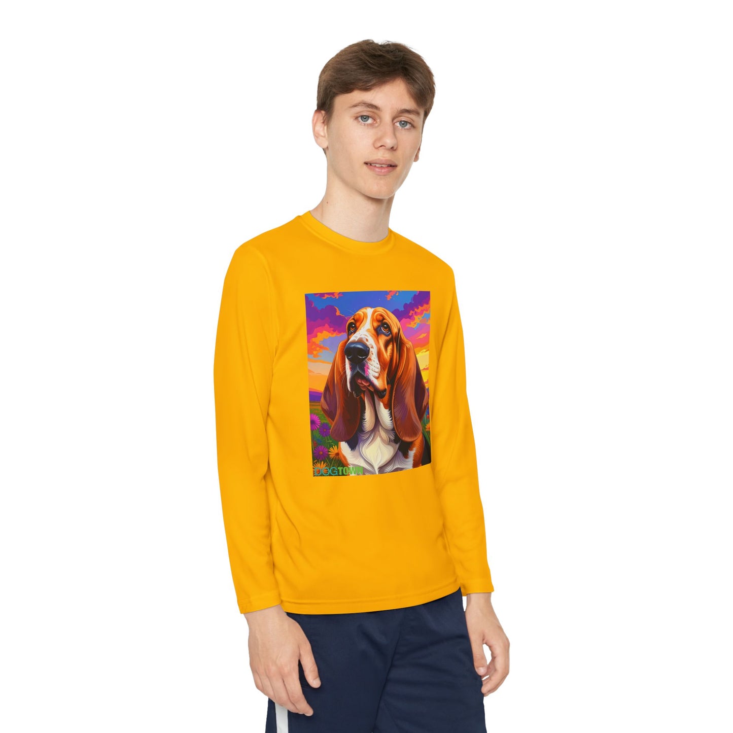 Pup Art Canvas - Kid's Sport Long Sleeve Tee (Basset Hound)