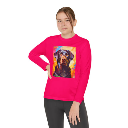 Pup Art Canvas - Kid's Sport Long Sleeve Tee (Chocolate Lab)
