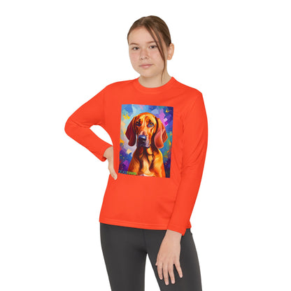 Pup Art Canvas - Kid's Sport Long Sleeve Tee (Redbone Coonhound)