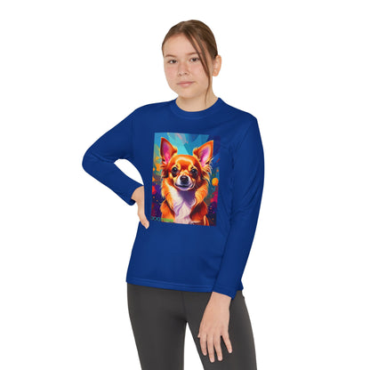 Pup Art Canvas - Kid's Sport Long Sleeve Tee (Chihuahua)