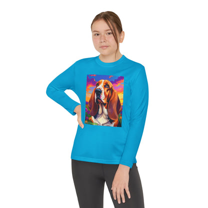 Pup Art Canvas - Kid's Sport Long Sleeve Tee (Basset Hound)