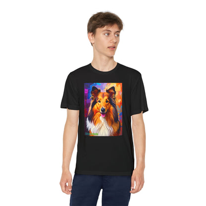 Pup Art Canvas - Kid's Sport Short Sleeve Tee (Sheltie - Shetland Sheepdog)