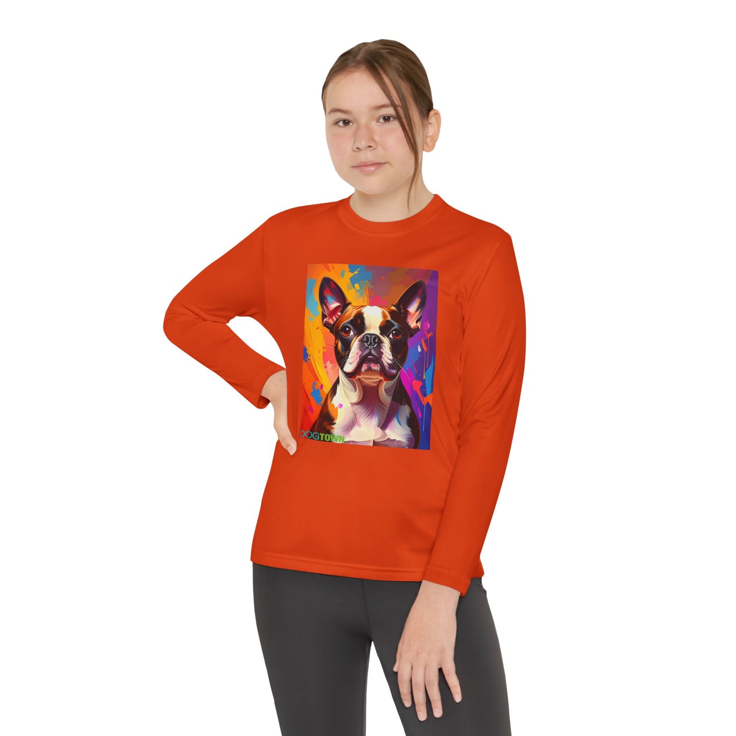 Pup Art Canvas - Kid's Sport Long Sleeve Tee (Boston Terrier)