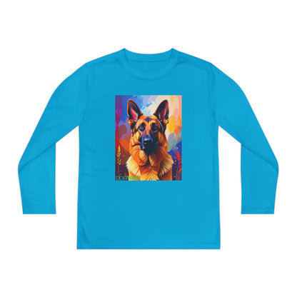 Pup Art Canvas - Kid's Sport Long Sleeve Tee  (German Shepherd)