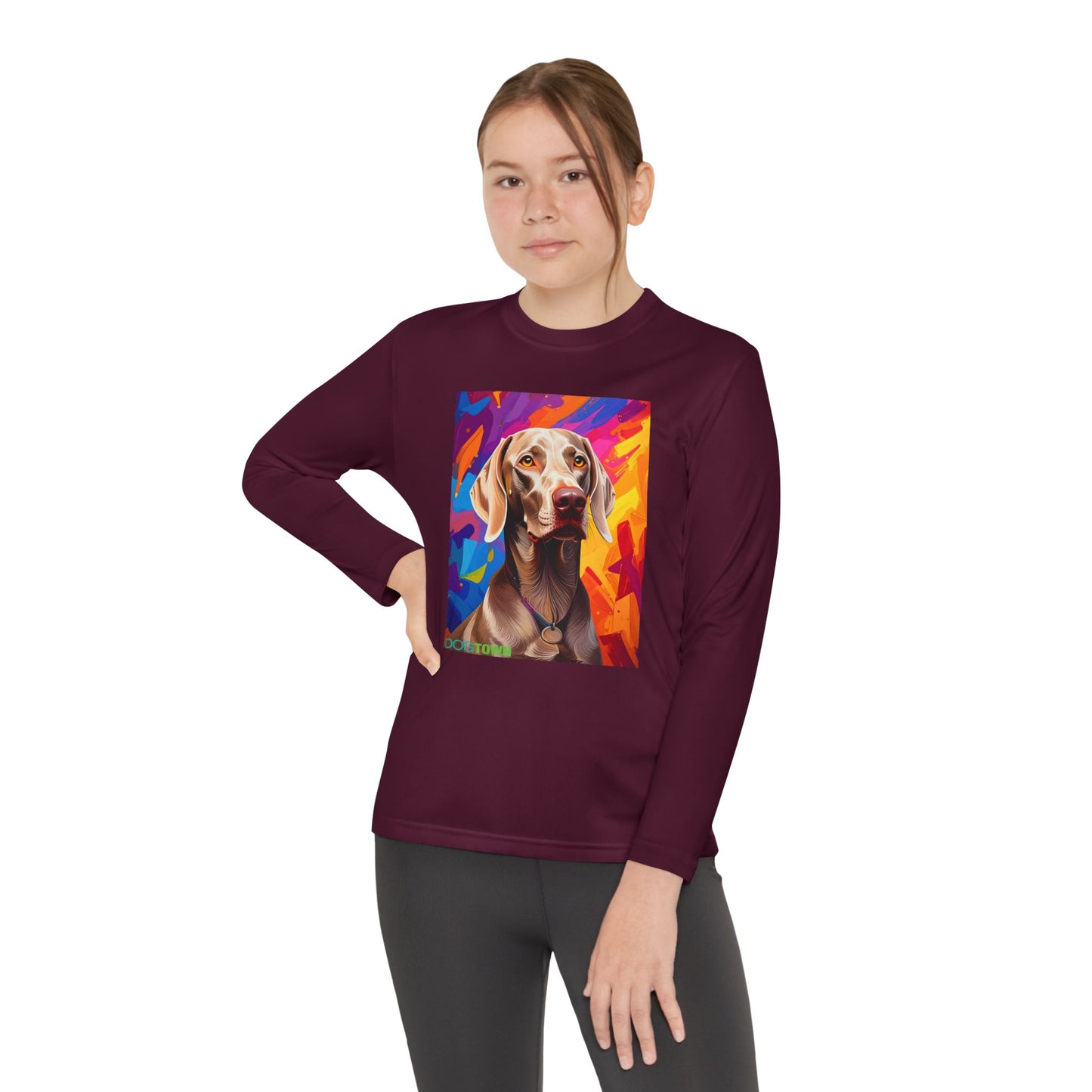 Pup Art Canvas - Kid's Sport Long Sleeve Tee (Weimaraner)