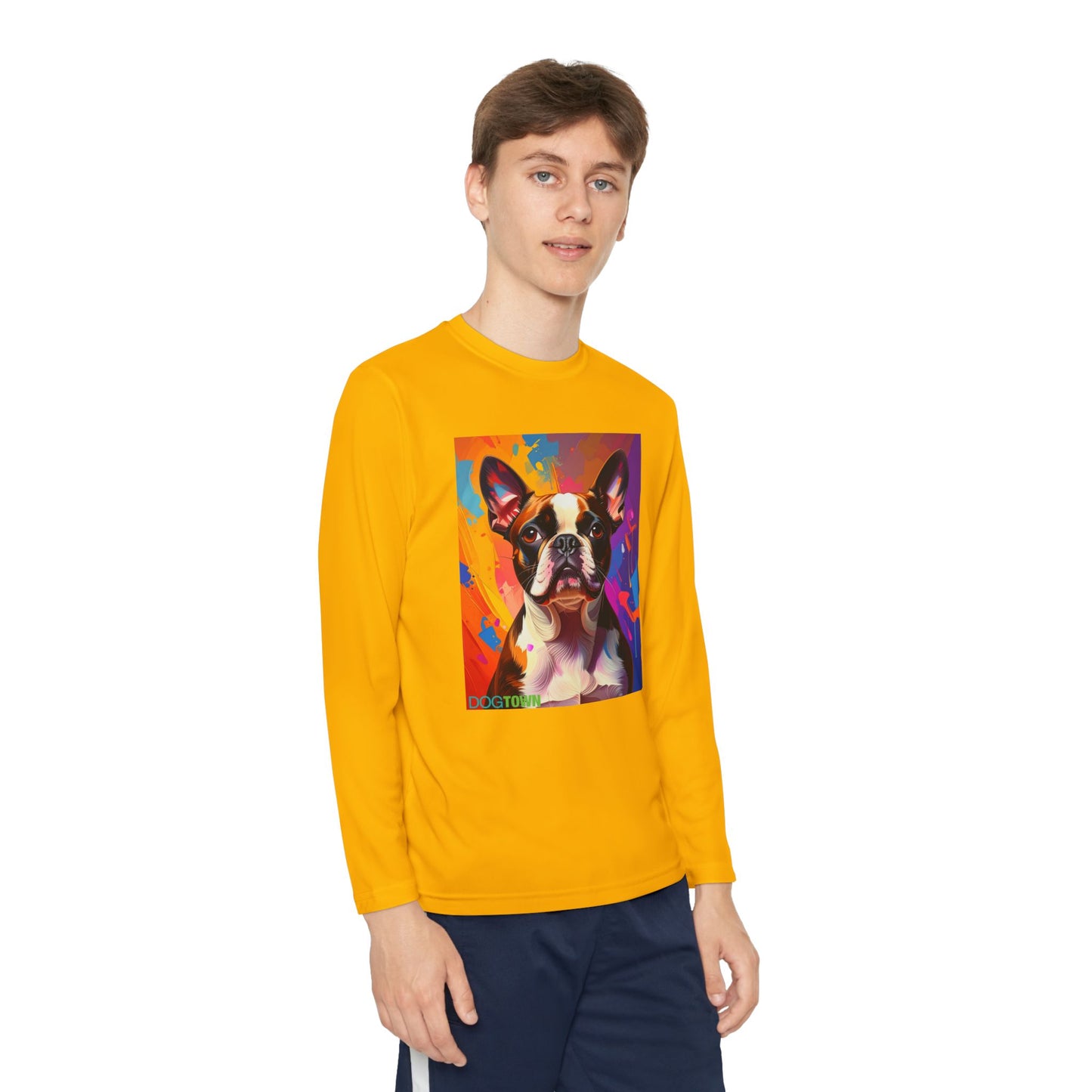 Pup Art Canvas - Kid's Sport Long Sleeve Tee (Boston Terrier)