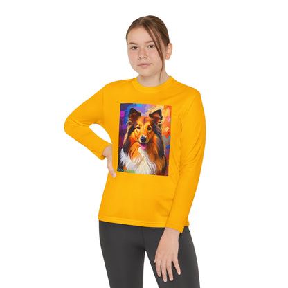Pup Art Canvas - Kid's Sport Long Sleeve Tee (Sheltie - Shetland Sheepdog)