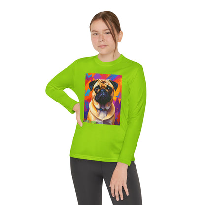 Pup Art Canvas - Kid's Sport Long Sleeve Tee (Pug)