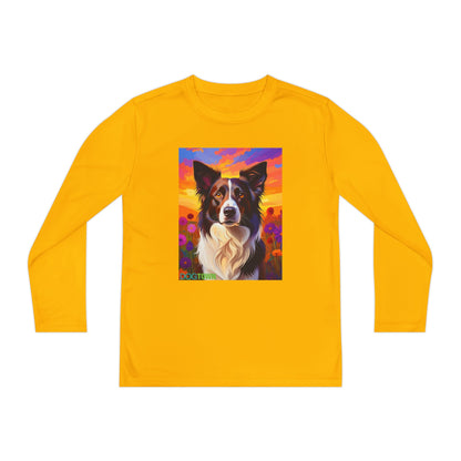 Pup Art Canvas - Kid's Sport Long Sleeve Tee (Border Collie)