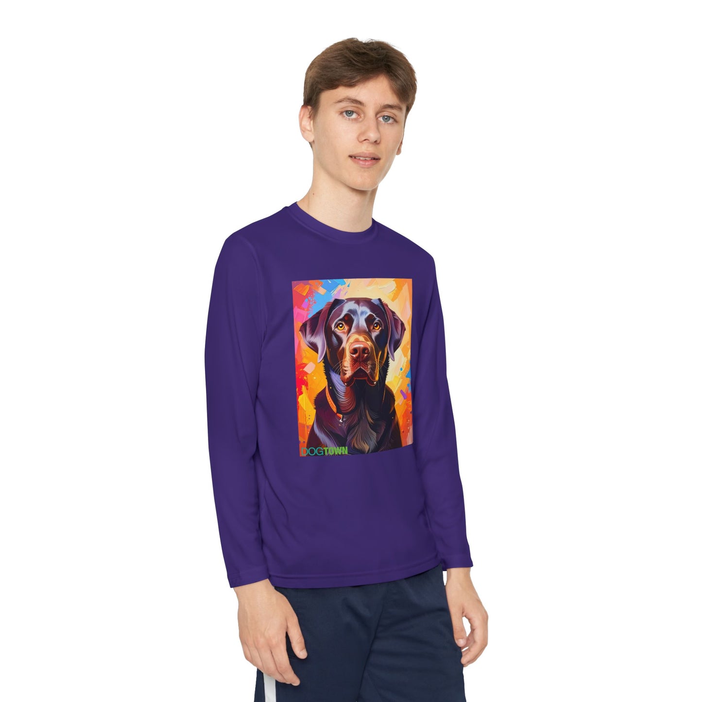 Pup Art Canvas - Kid's Sport Long Sleeve Tee (Chocolate Lab)