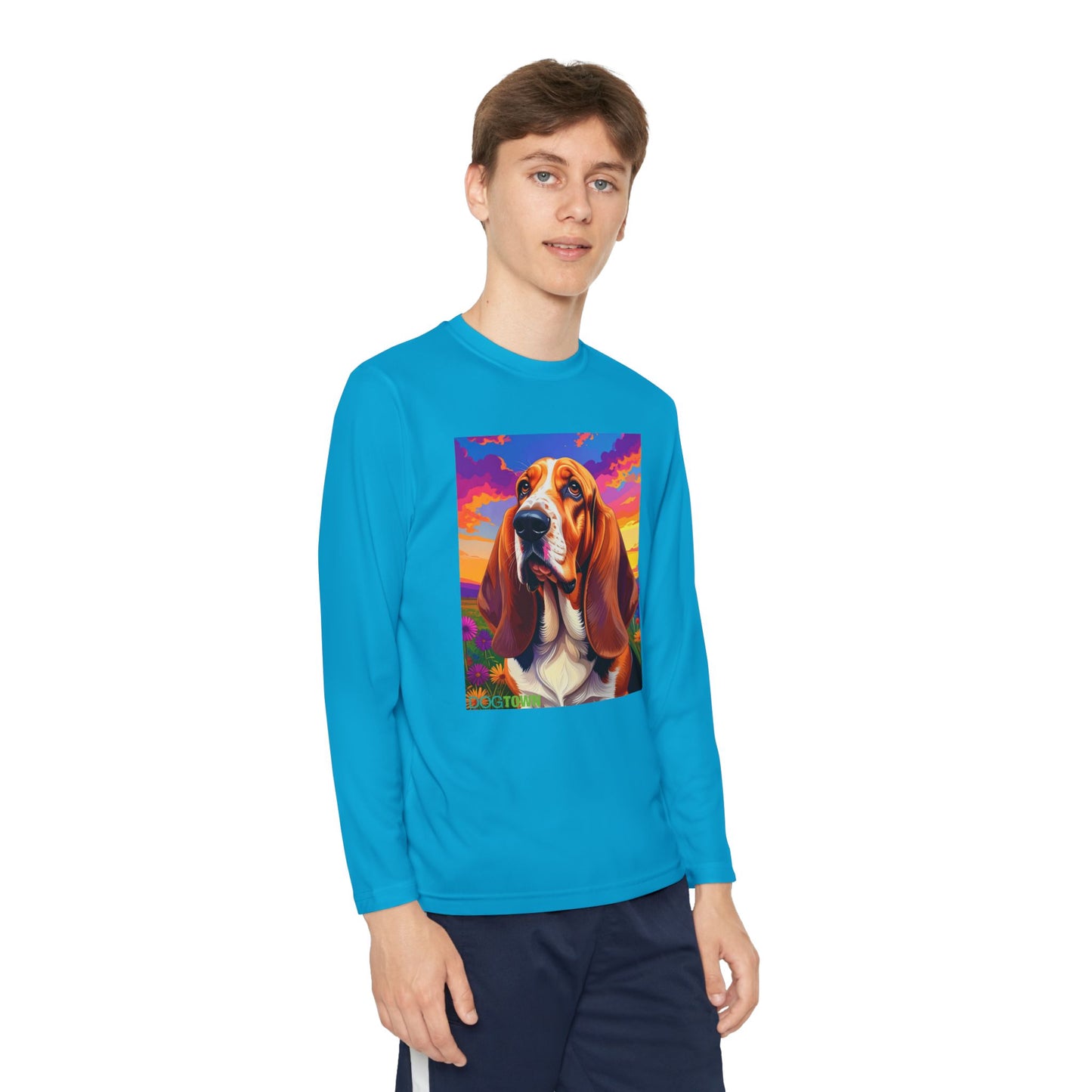 Pup Art Canvas - Kid's Sport Long Sleeve Tee (Basset Hound)