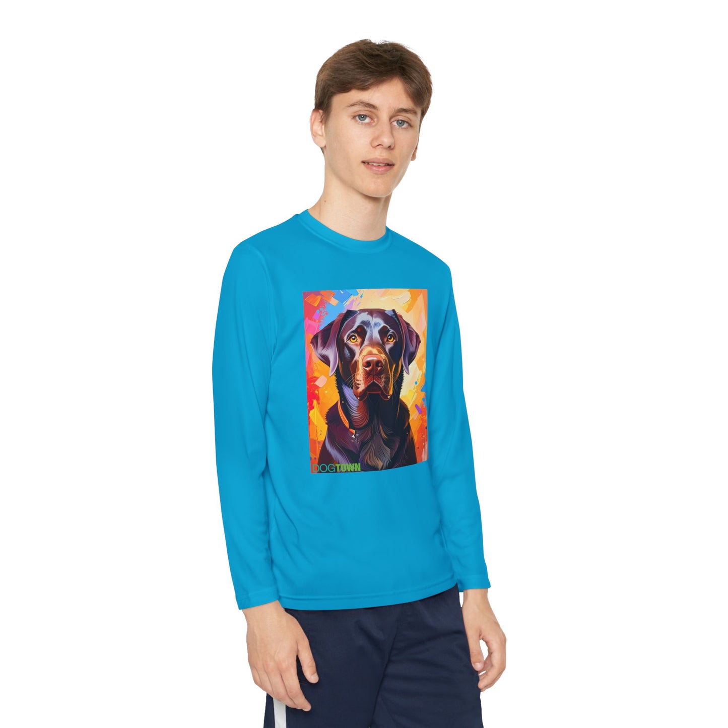 Pup Art Canvas - Kid's Sport Long Sleeve Tee (Chocolate Lab)
