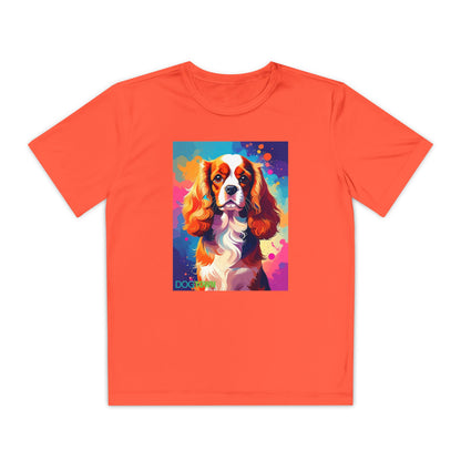 Pup Art Canvas - Kid's Sport Short Sleeve Tee (Cavalier King Charles Spaniel)