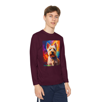 Pup Art Canvas - Kid's Sport Long Sleeve Tee  (West Highland White Terrier)