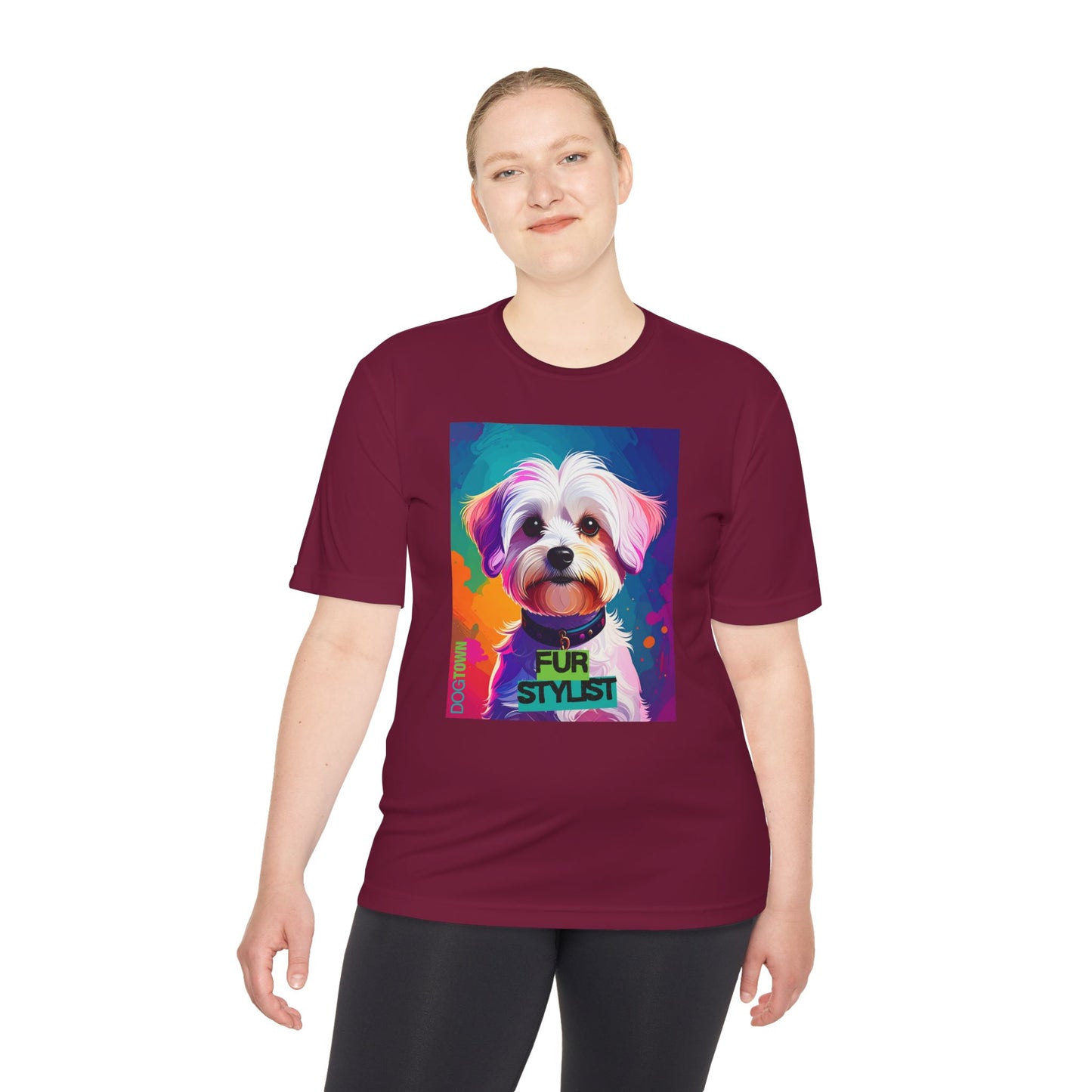 Dogtown Fur Stylist Groomer Shirt (Colorful with White Poodle)