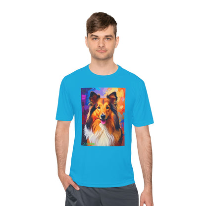 Pup Art Canvas Unisex Moisture Wicking Tee (Shetland Sheepdog (Sheltie))