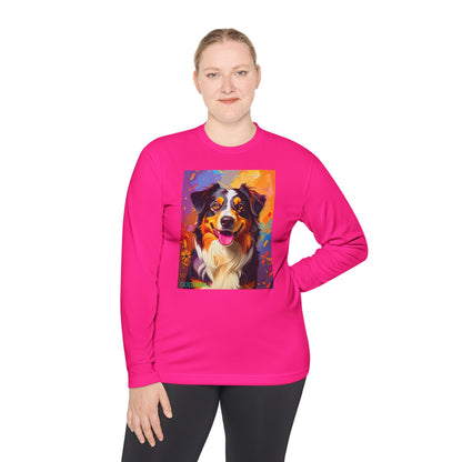 Pup Art Canvas Sport Long Sleeve Tee (Australian Shepherd)
