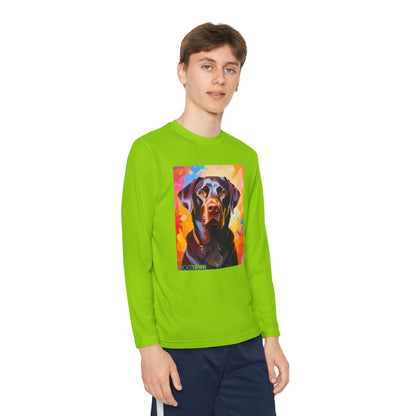 Pup Art Canvas - Kid's Sport Long Sleeve Tee (Chocolate Lab)