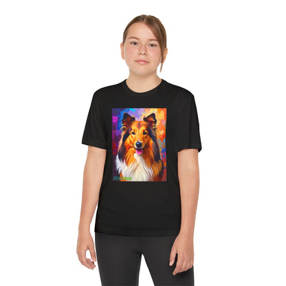 Pup Art Canvas - Kid's Sport Short Sleeve Tee (Sheltie - Shetland Sheepdog)