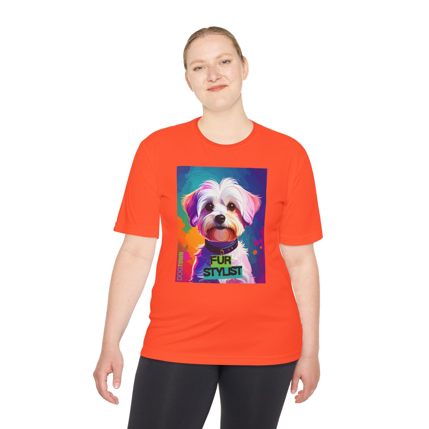 Dogtown Fur Stylist Groomer Shirt (Colorful with White Poodle)