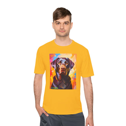 Pup Art Canvas Unisex Moisture Wicking Tee (Chocolate Lab)