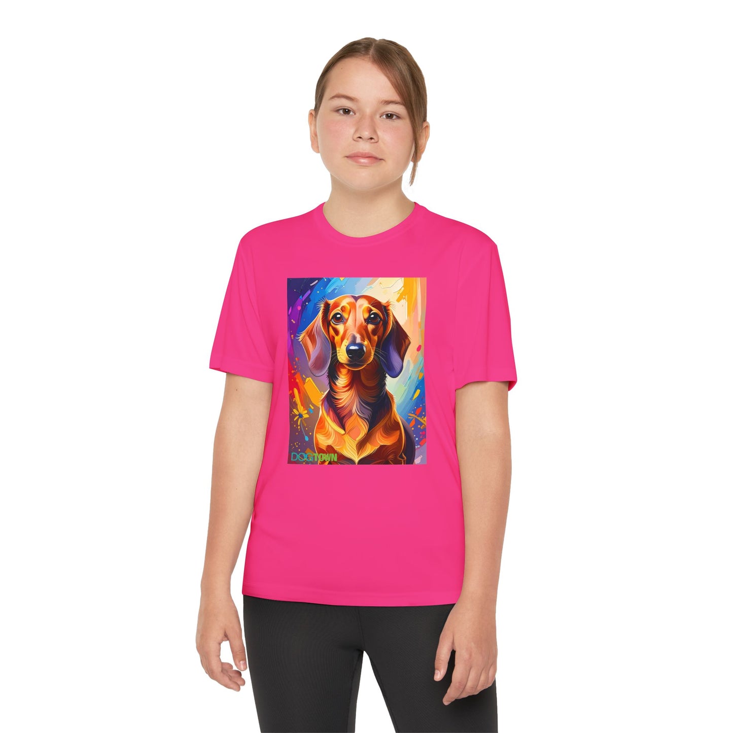 Pup Art Canvas - Kid's Sport Short Sleeve Tee (Dachshund)