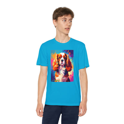 Pup Art Canvas - Kid's Sport Short Sleeve Tee (Cavalier King Charles Spaniel)