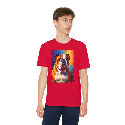 Pup Art Canvas - Kid's Sport Short Sleeve Tee (English Bulldog)
