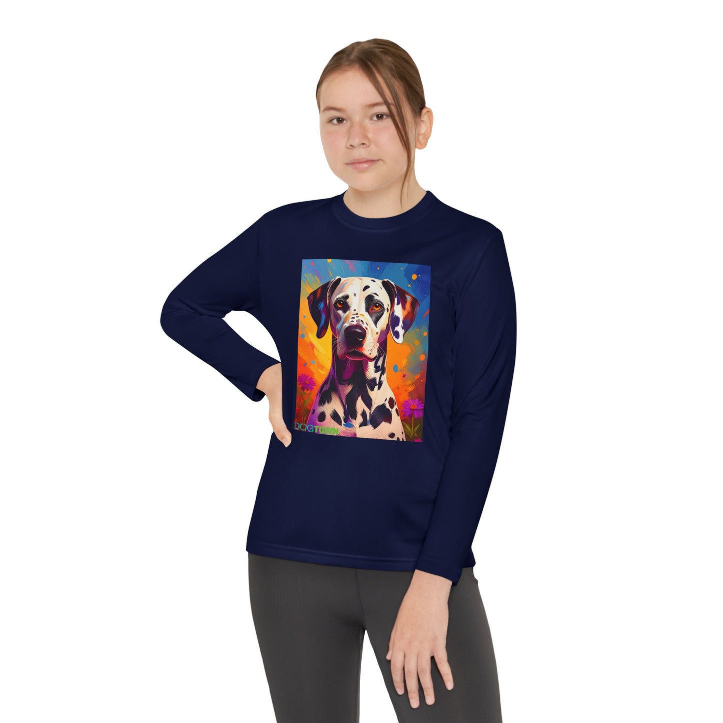 Pup Art Canvas - Kid's Sport Long Sleeve Tee (Dalmatian)