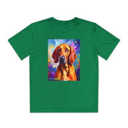 Pup Art Canvas - Kid's Sport Short Sleeve Tee (Redbone Coonhound)