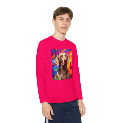 Pup Art Canvas - Kid's Sport Long Sleeve Tee (Weimaraner)