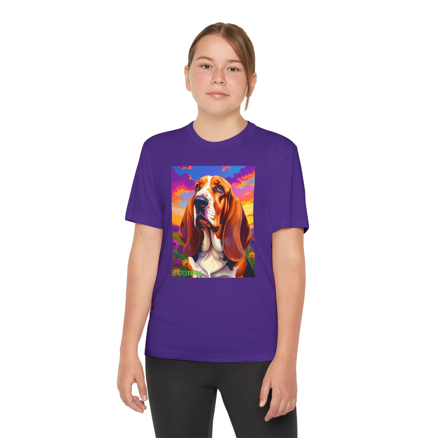 Pup Art Canvas - Kid's Sport Short Sleeve Tee (Basset Hound)