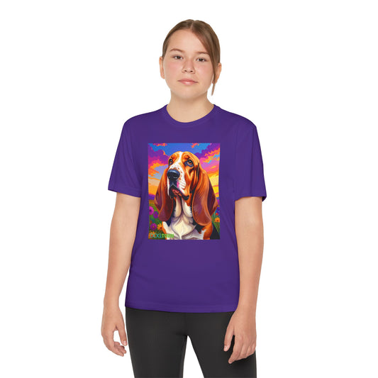 Pup Art Canvas - Kid's Sport Short Sleeve Tee (Basset Hound)