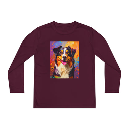 Pup Art Canvas - Kid's Sport Long Sleeve Tee (Australian Shepherd)
