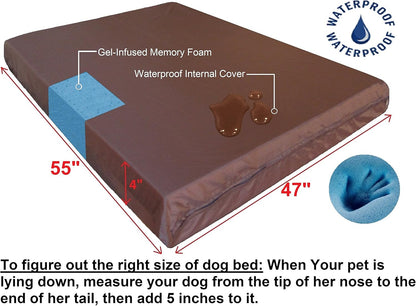 Waterproof Orthopedic Gel Memory Foam Pet Dog Bed (Microsuede Espresso, 55"X47"X4")