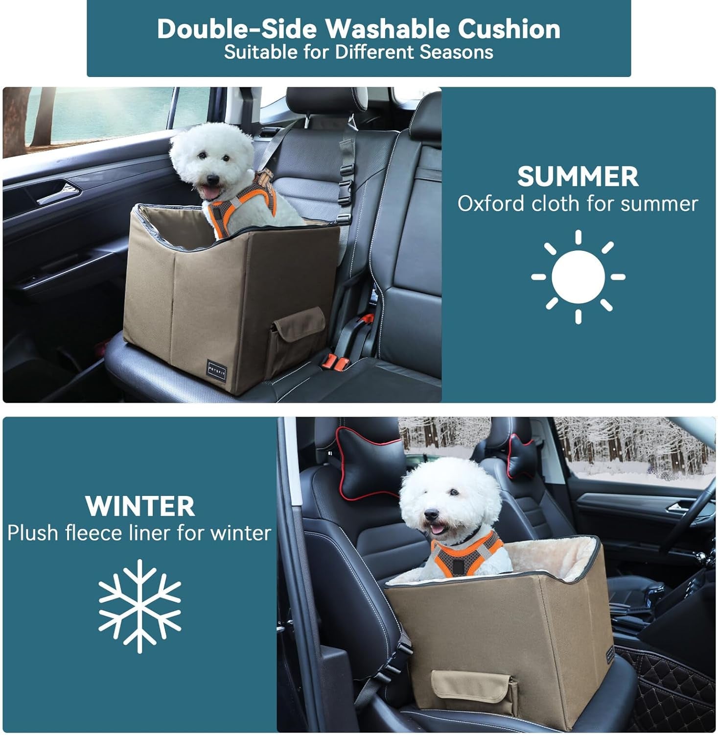 Dog Booster Seat with Pockets (Small, Dark Brown)