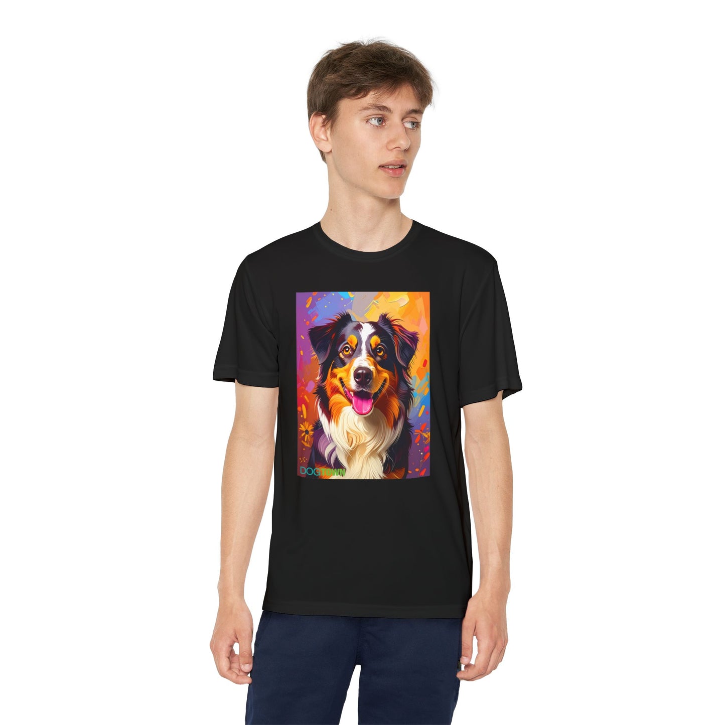 Pup Art Canvas - Kid's Sport Short Sleeve Tee (Australian Shepherd)