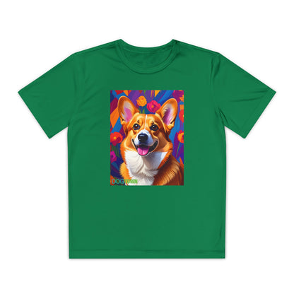 Pup Art Canvas - Kid's Sport Short Sleeve Tee (Corgi)