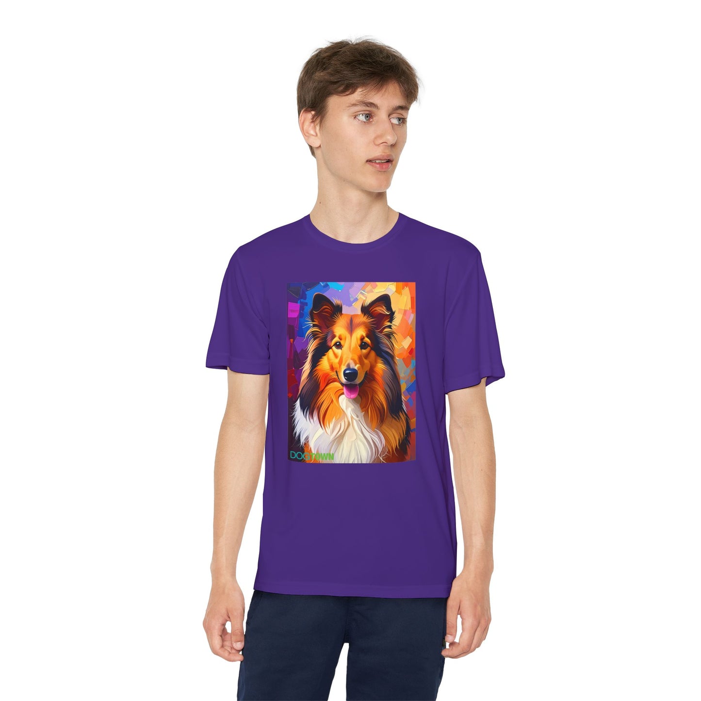 Pup Art Canvas - Kid's Sport Short Sleeve Tee (Sheltie - Shetland Sheepdog)
