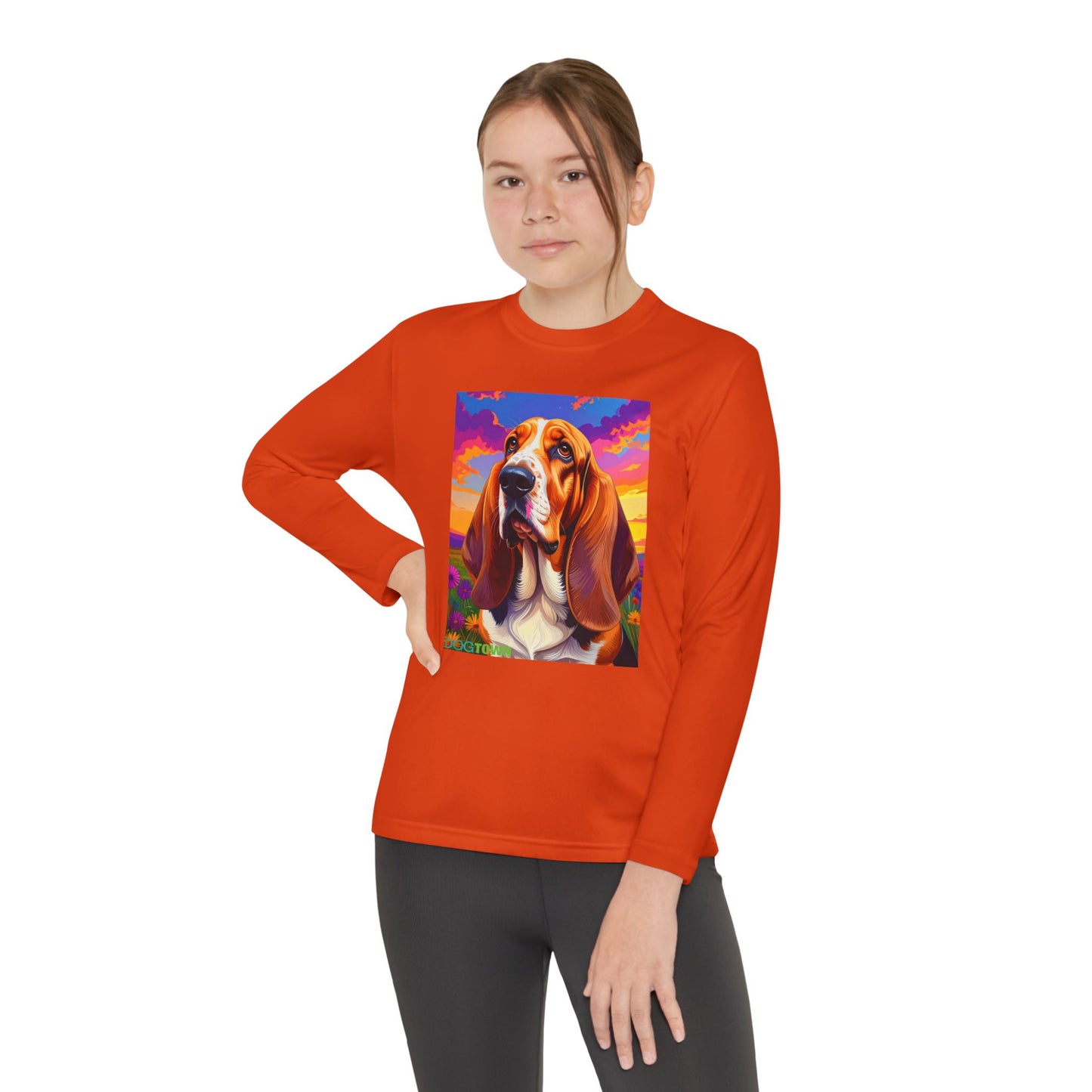 Pup Art Canvas - Kid's Sport Long Sleeve Tee (Basset Hound)