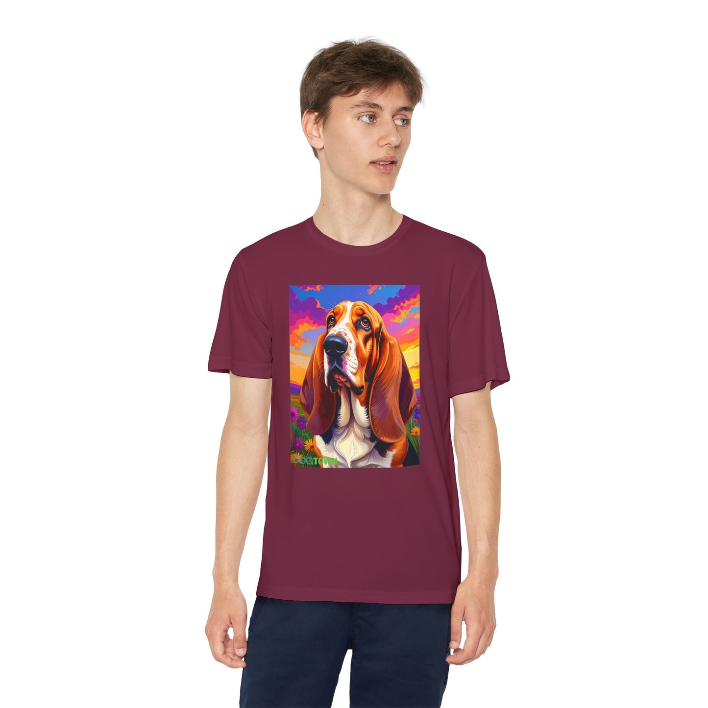 Pup Art Canvas - Kid's Sport Short Sleeve Tee (Basset Hound)